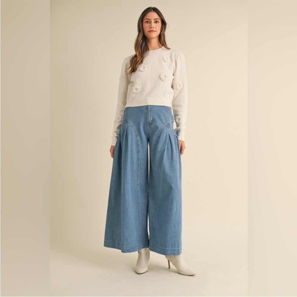 Mable Palazzo Jeans High Rise Pleated Wide Leg Lightweight Denim Blue M NWT - Picture 10 of 16